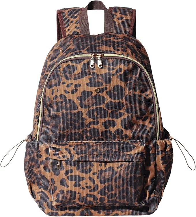 ESVAN Corduroy Backpack Lightweight Fashion 17 inch Laptop Bag for Women Casual College (Corduroy leopard print)