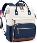 Laptop Backpack for Womem Work Bags: 15.6 Inch Travel BackPacks Durable Back Pack With USB Charging Port Anti Theft Fashion College BookBag Purse Bussiness Daypack for Nurse Teacher Navy Beige