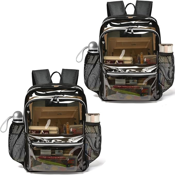 Clear Backpack,15 '' Clear Backpacks for School Heavy Duty PVC See Through Bag Waterproof Bookbag for Girls & Boys, 2 Pack