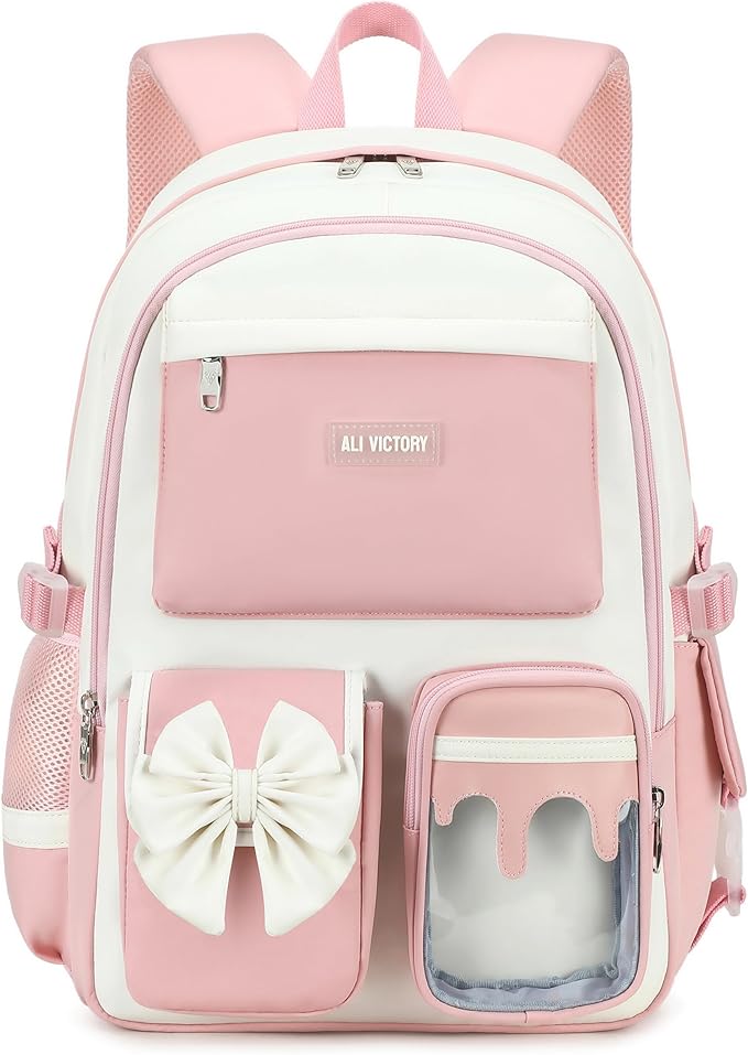 Laptop Backpack 16 Inch Kids Elementary Middle High School Bag College Backpacks Women Work Business Back Pack Travel Rucksack Large Bowknot Bookbag for Teens Girls Womens Students (Pink)