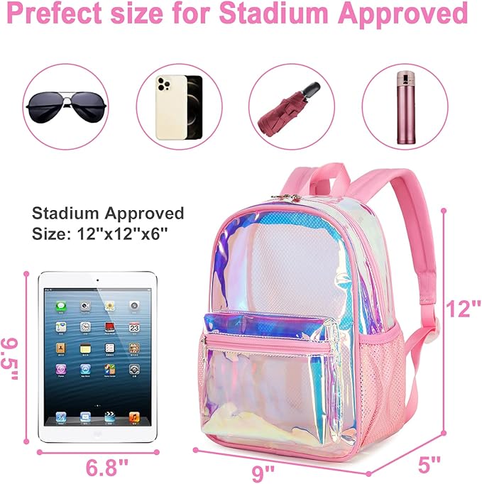 BTOOP Clear Mini Backpack for Stadium Events 12x12x6 Small Transparent Backpacks Plastic See Through Clear Bag for Concerts Work Festival Security Travel