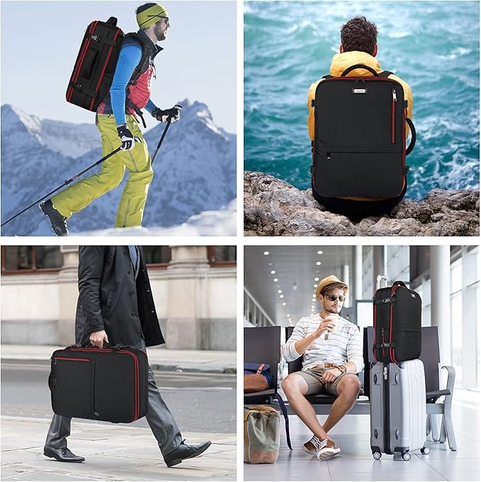 Mogplof Carry on Backpack for Men, 19.5"x14"x6" Expandable Travel Backpack Flight Approved, Extra Large Backpack Suitcase, Water Resistant Luggage Backpack Fit for 17 17.3 Inch Laptop, Black