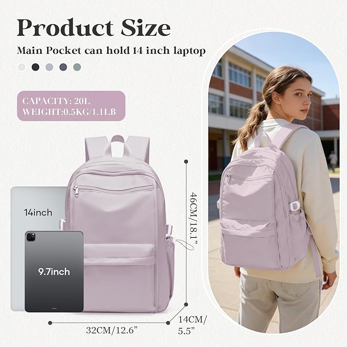 Simple School Backpack For Women,Lightweight College Backpack,High School Bag For Teens Boys Girls,Casual daypack Small Travel Backpacks Men Kawaii Bookbag(Purple)
