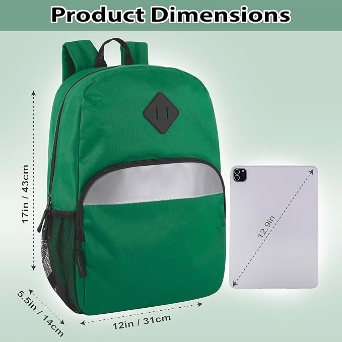 Trail maker Reflective School Backpack for Kids | Colorful Backpack with Adjustable Straps, Side Water Bottle Pockets (Green)