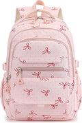 Phaoullzon Girls School Coquette Backpack for Kids Kawaii Bows Bookbag College Daypack,Pink Bow