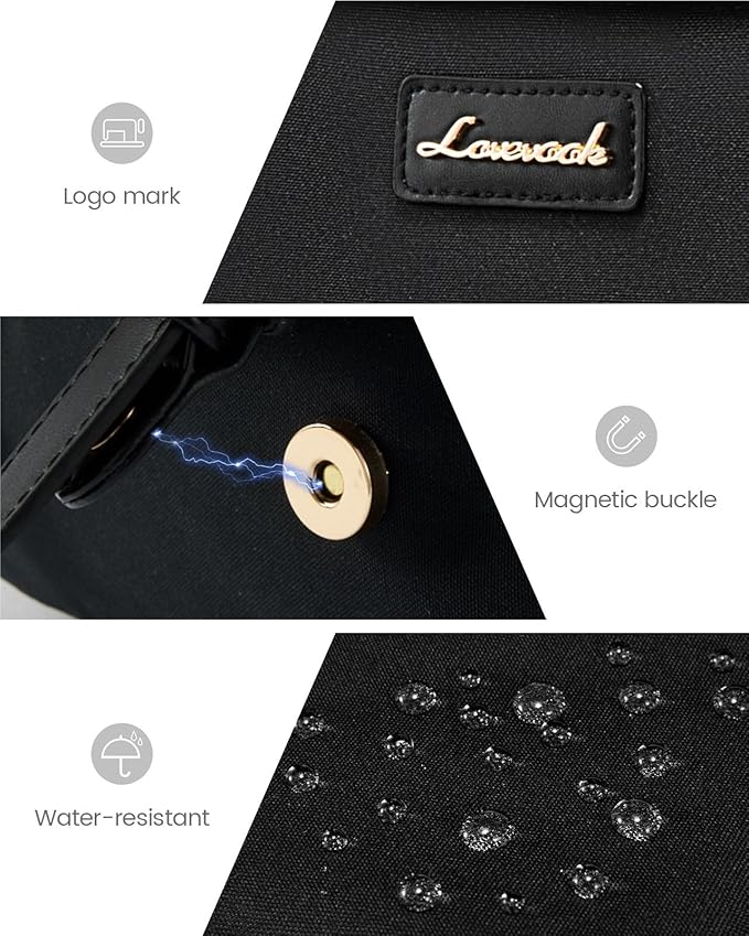 LOVEVOOK School Backpack for Women 15.6" Black Bookbag for Girls in Highschool College Casual Daypack Backpacks Water Resistent