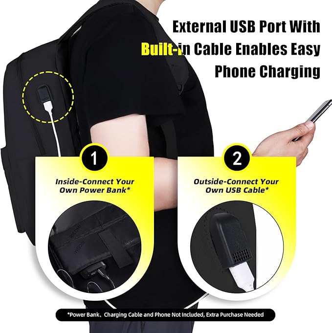 Premium Lightweight Laptop Backpack with USB Charging Port, Durable College School Bookbag, 2 Built-in Organizers, Padded 15.6-inch Laptop/Notebook Sleeve, Slim Water Resistant Bag, Black