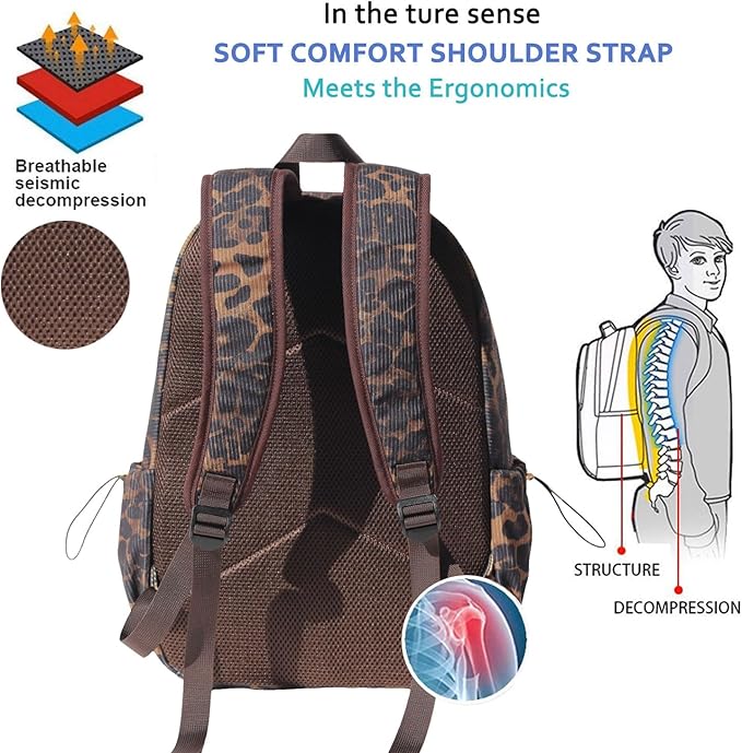 ESVAN Corduroy Backpack Lightweight Fashion 17 inch Laptop Bag for Women Casual College (Corduroy leopard print)