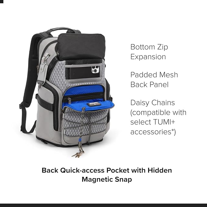 TUMI - Alpha Bravo Nomadic Backpack - Men's Durable Carry On Bag - 18.8" X 15.0" X 9.0" - Fits up to 15" Laptop - Pearl Grey Mesh