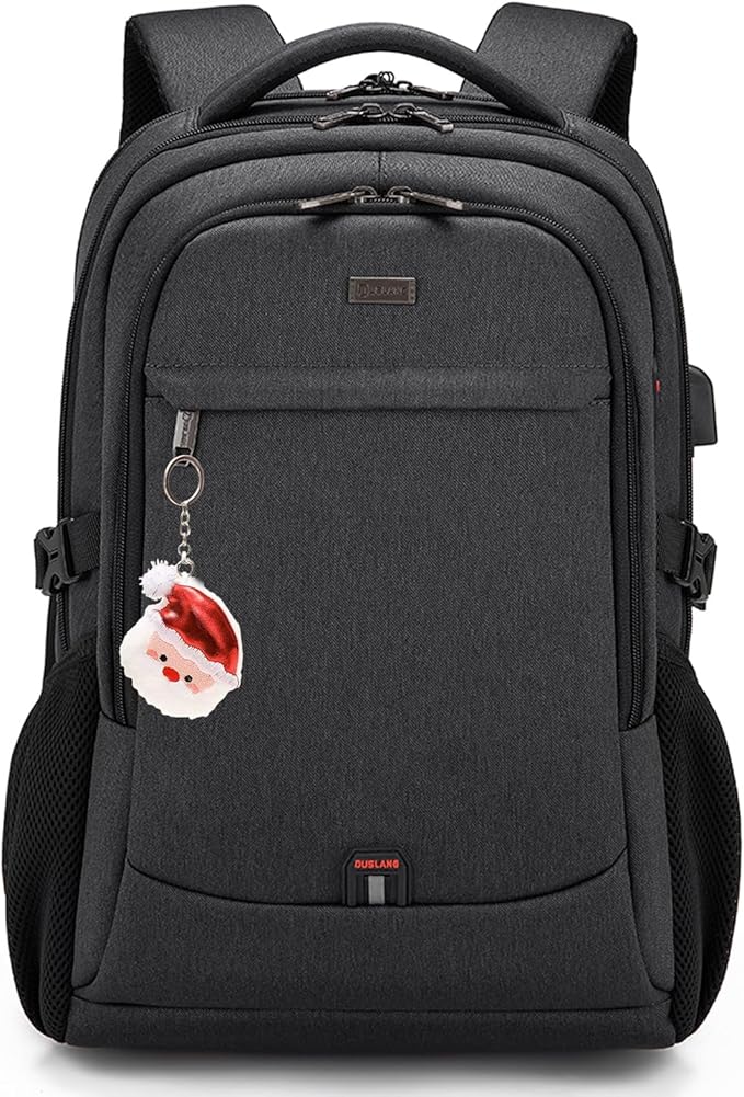 DUSLANG 17 Inch Laptop Backpack for Travel Water Resistant College Backpack for Men Women Laptop Bag with USB Charging Port Key Hanging Ornament Christmas Decorative,Black