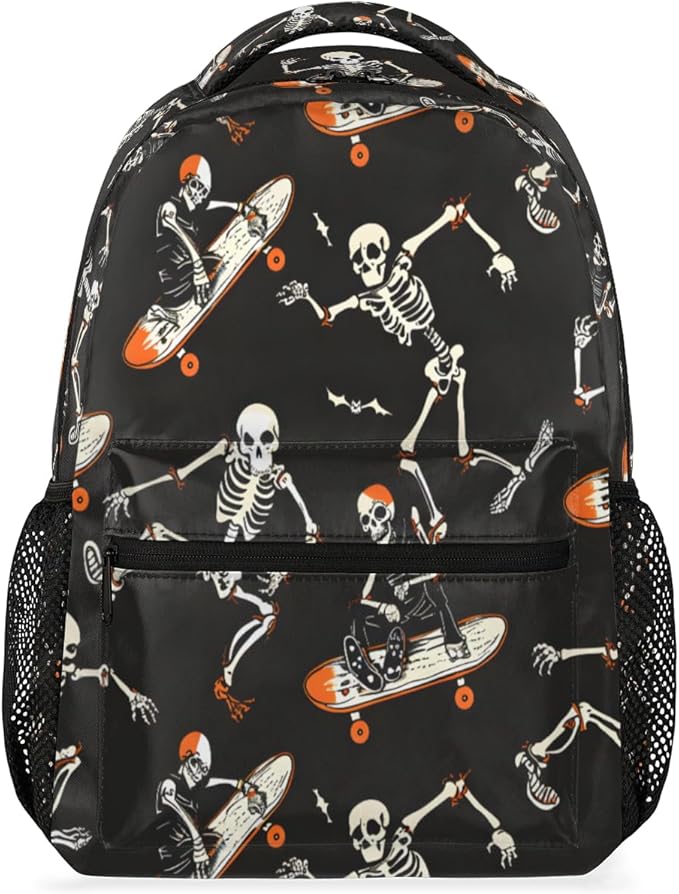 Pardick Halloween Skull Backpacks for Boys Girls Kids Funny Soprt Skuu Lightweight 16 Inch School Backpack Laptop College Bookbag Travel Casual Daypack Hiking Camping Computer Rucksack Medium