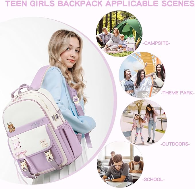Cusangel Girls Backpack,Girls Cute Backpack Teen Kids Elementary Middle High School College Student,17" Nylon Bookbag For 9Age+ boys (Pink)