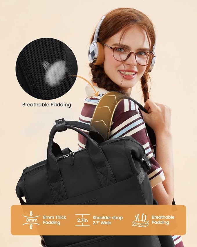 LOVEVOOK Laptop Backpack for Women, 17.3 Inch Work Travel Black Business Backpack Purse for School College Bookbag for Teen Girls Computer Backpack for Teacher Nurse