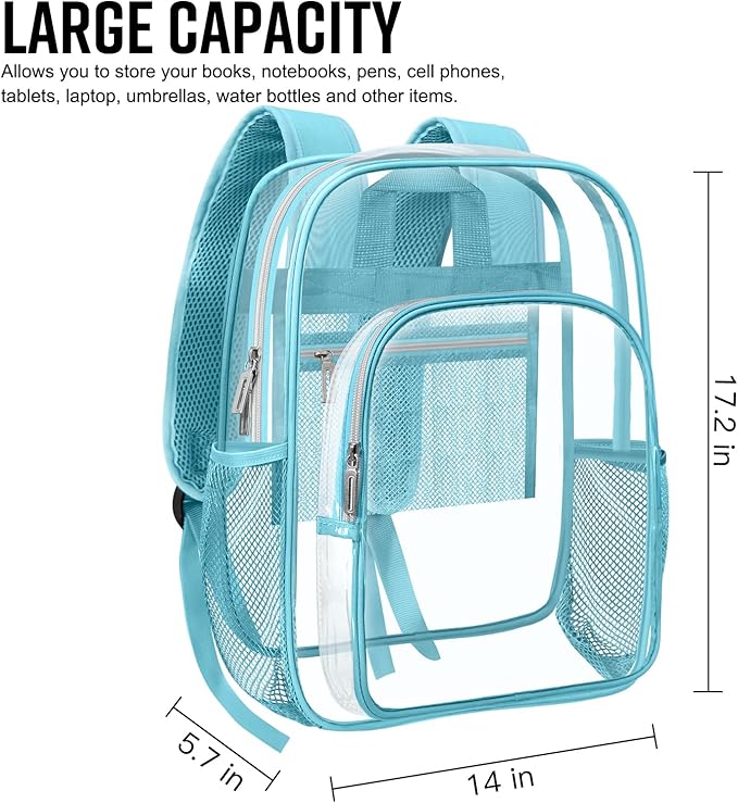 HEEYA Clear Backpack Heavy Duty Transparent Backpack for Security, Sports, Work, Travel, Stadium