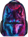 Pardick Galaxy Wolf Backpacks for Boys Girls Kids Rainbow Wolf Lightweight 16 Inch School Backpack Laptop College Bookbag Travel Casual Daypack Hiking Camping Computer Rucksack Medium
