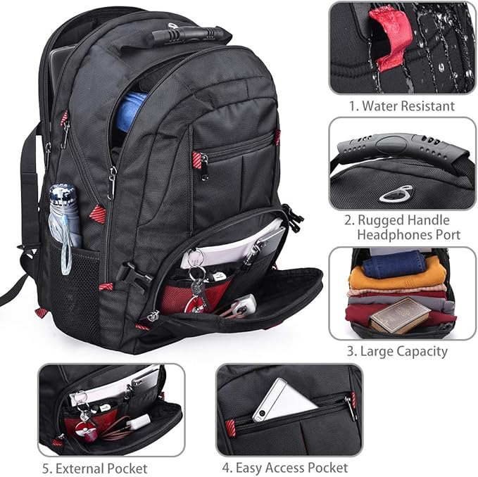 NUBILY Laptop Backpack 18.4 Inch Waterproof Extra Large TSA Travel Backpack Anti Theft College Business Mens Backpacks with USB Charging Port 17.3 Gaming Computer Backpack for Women Men Black