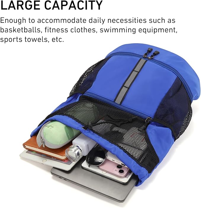 Valleycomfy Drawstring Gym Bag Sports Backpack With Shoe Compartment and Reflective Strips Royal Blue