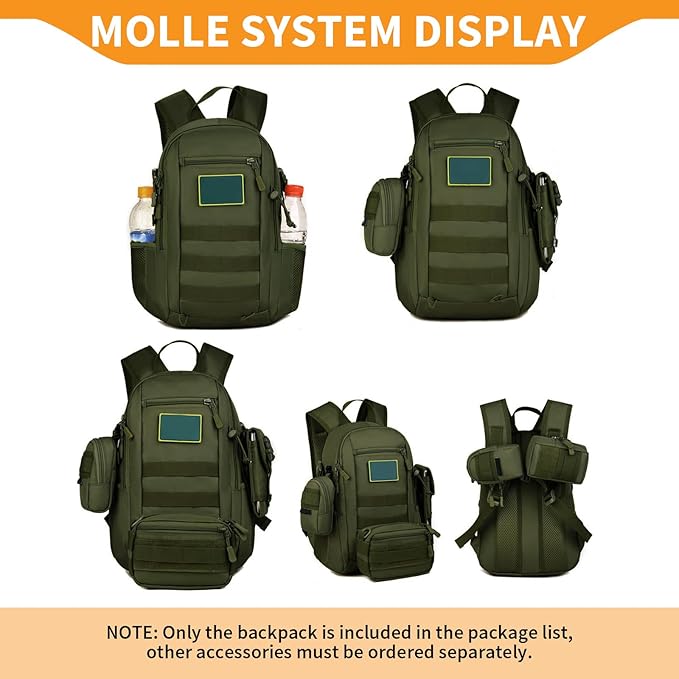 HUNTVP 10L Tactical Backpack Small Backpack Mini Daypack Military MOLLE Rucksack Gear Tactical Assault Pack Bag for Hunting Camping Trekking (10L-Army Green)