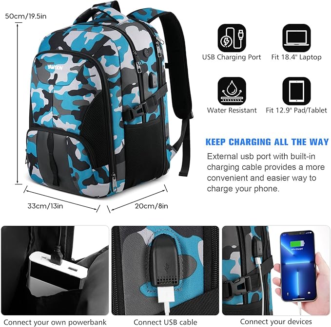 YAMTION School Backpack for Teen Boys Men,17.3 Inch Laptop Bookbag for High School College Students Work Office Business Travel