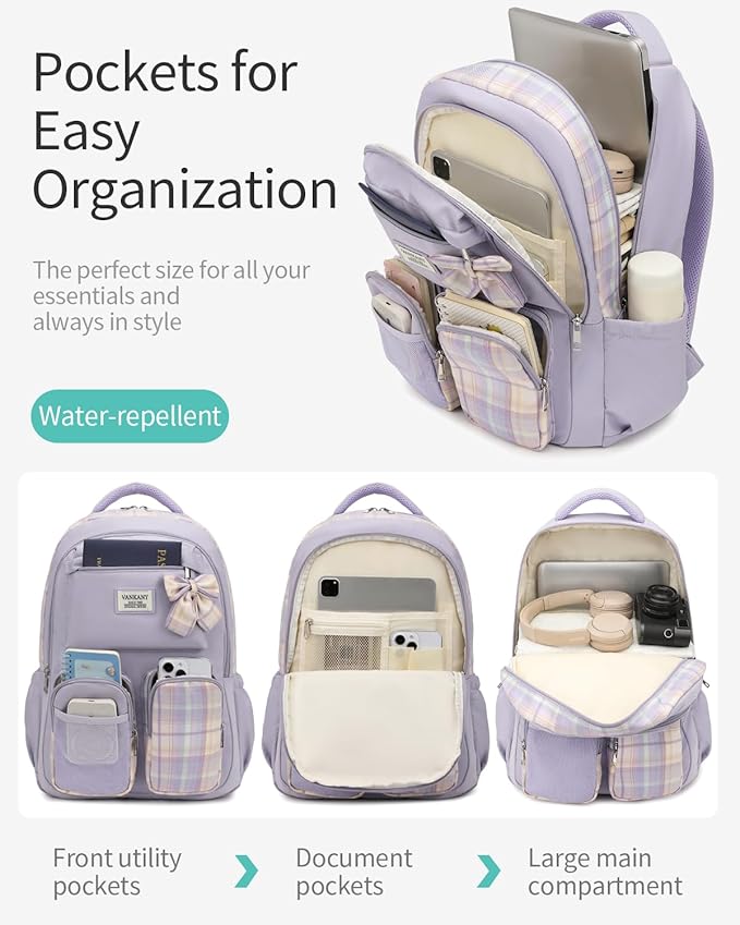 School Backpack for Teen Girls Cute Bookbags Middle High School College Laptop Bags Women Travel Teenage School Bag Daypack, Purple