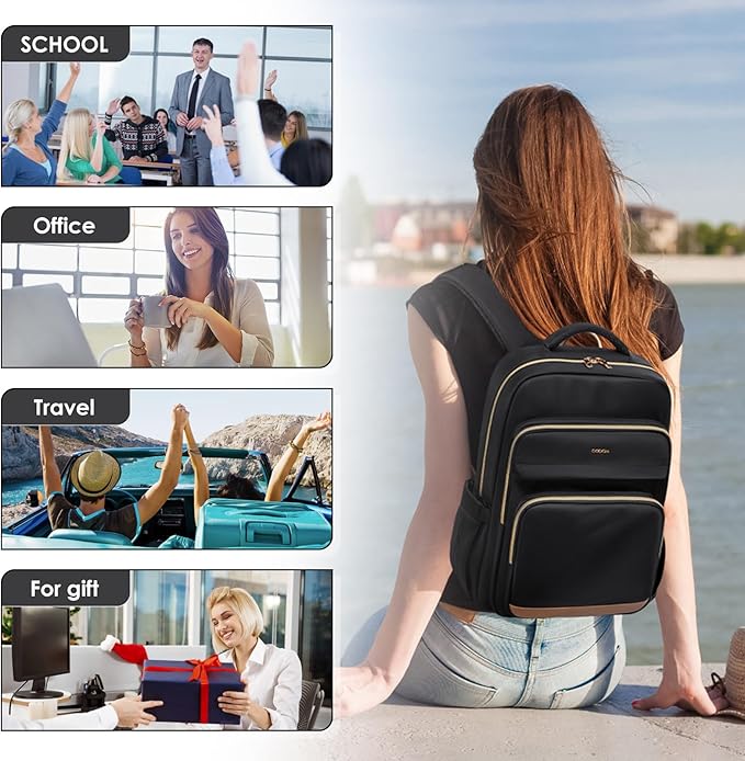Laptop Backpack for Women,Travel Backpack with Laptop Compartment,Casual Daypack College Bookbag Computer Backpack for Work with Small Organizer Bag,Black