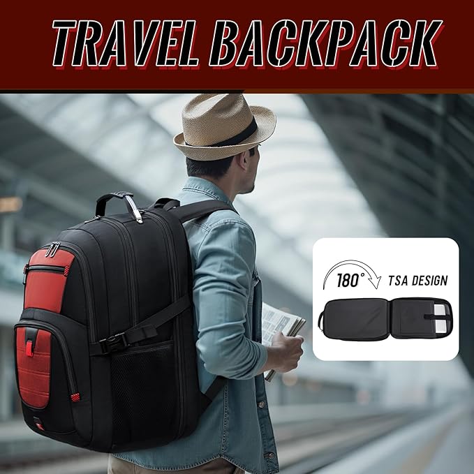 Extra Large Laptop Backpack with LifetimeWarranty,Gaming Laptop Travel Bag Fits 18.4-19" Laptops,TSA Friendly Travel Rucksack for Men Women, Big TSA Airline Approved Work Computer Bag, Red