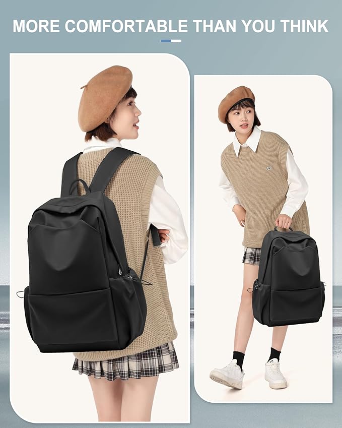 Backpack For Women Men School Aesthetic Lightweight College Backpack for Boys Girls Book Bag Casual Daypack Laptop Gym Backpacks Black-L