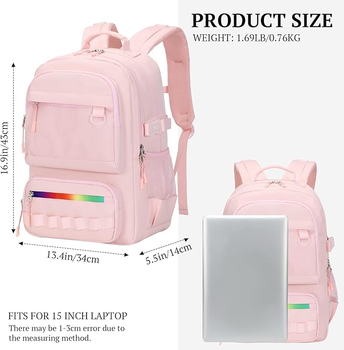 Lanola multi-function Hiking Travel Backpack For Teens Anti-Theft School College Students Bookbag For Women & Girls - Pink