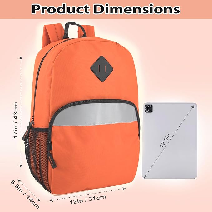 Trail maker Reflective School Backpack for Kids | Colorful Backpack with Adjustable Straps, Side Water Bottle Pockets (Orange)