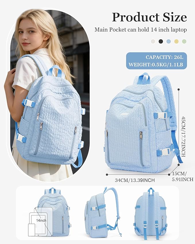 weradar Lightweight Middle School Bag For Teens Girls Boys,Kawaii Backpack For College Students,Aesthetic Bookbag For Women,Cute School Backpack For Women Casual Daypack(Blue)