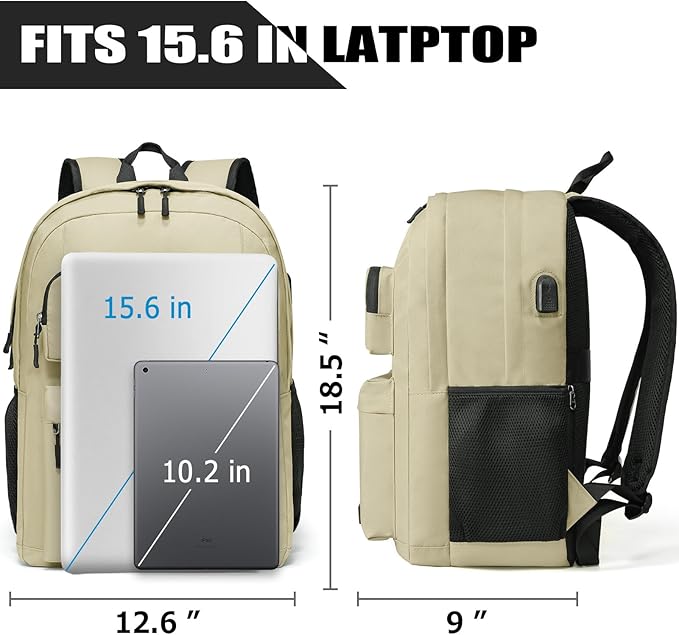 Backpack for School Teen Boys and Girls, Carry-on Lightweight Casual Bookbag with USB Charging Port Fit 15.6 Inch Notebook