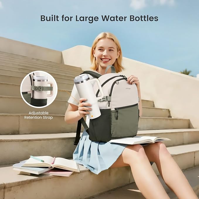 LOVEVOOK Everyday Backpack for Women, Chic Versatile Backpack with Water Bottle Pocket, Lightweight Waterproof Casual Daypack for City Work Commute, College, Travel & Gifts, Beige-Khaki