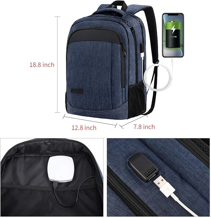 Monsdle Travel Laptop Backpack Anti Theft Backpacks with USB Charging Port, Business Work Bag 15.6 Inch College Computer for Men Women, Blue