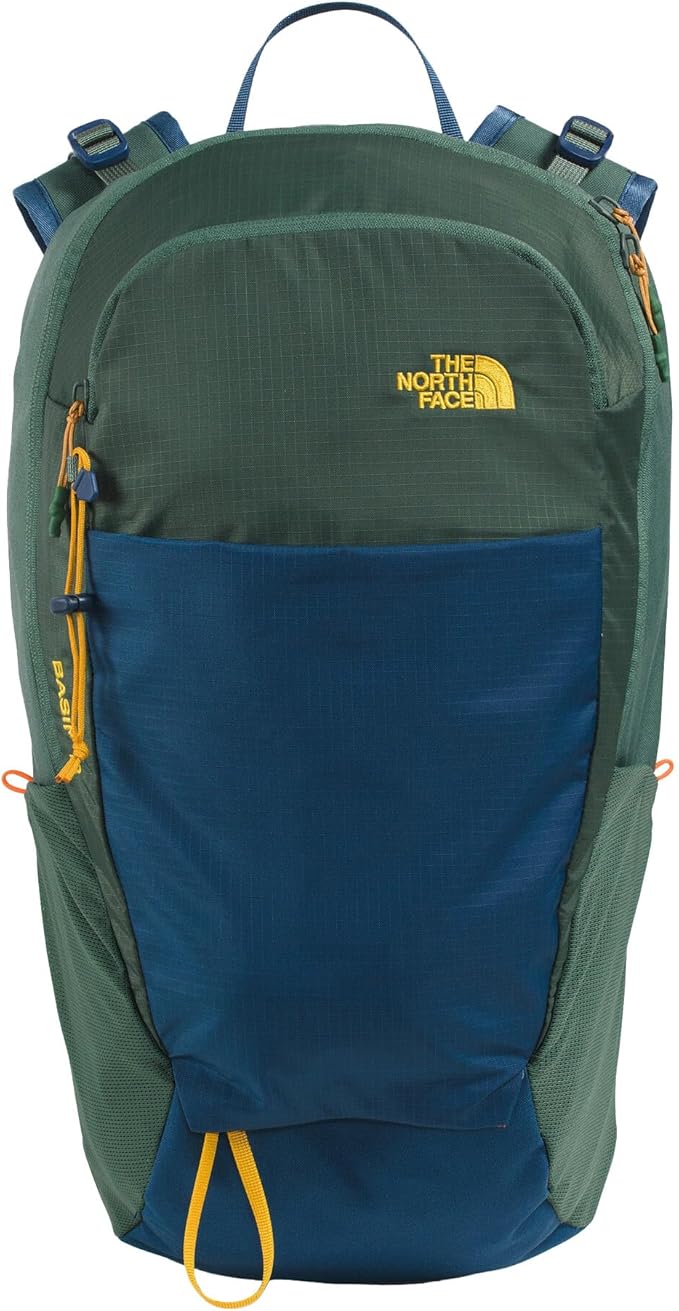 The North Face Basin 18 Liter Technical Daypack with Rain Cover - Unisex Backpack, Sternum Strap, Hiking Pole Attachment, Duck Green/Shady Blue, One Size