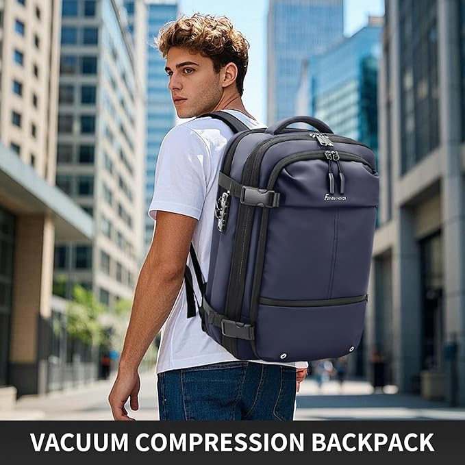 Travel Backpack with Vacuum System,60L Expandable Vacuum Backpack Travel with TSA Lock,17.3 inch Laptop Backpacks Vacpack Backpacks with Vacuum(Blue,No Air Pump)