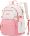 Backpack for School Girls, Cute High School Backpacks for Teens Women Student Large Bookbag 15.6 Inch Laptop Bag with USB Charger Port for College Work Travel Trip (Pink Beige)