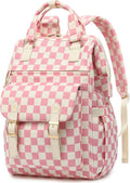 Laptop Backpacks for Women, Corduroy High School College Bookbag 15.6 Inch Laptop Bags for Girls Travel Daypack - Checkered Pink