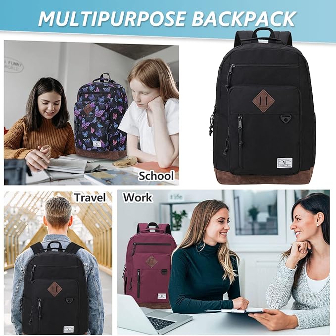 VX VONXURY Backpack for Men Women,Large 17 Inch Bookbag with Mulitiple Pockets,Classical Water Resistant Travel Backpack