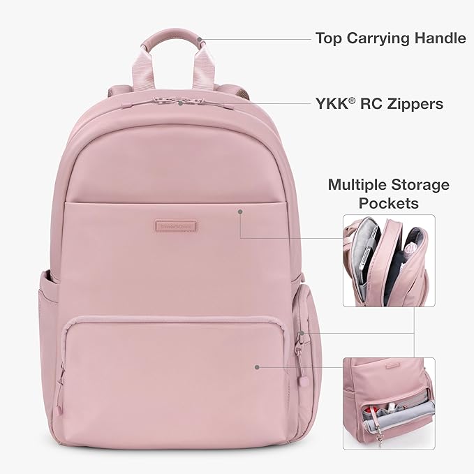 Traveler's Choice Iria 20L Backpack for Women, Water Resistant Travel Bag Daypack, Work, College, Business, Commuter, Dusty Pink, Carry-on Laptop Backpack