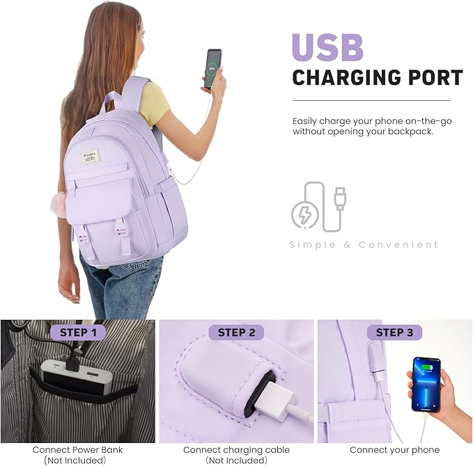School Backpack for Teen Girls, Cute College Backpacks for Women Students Aesthetic Bookbag Large 15.6 Inch Laptop Bag Middle School Travel Back Pack (Purple)