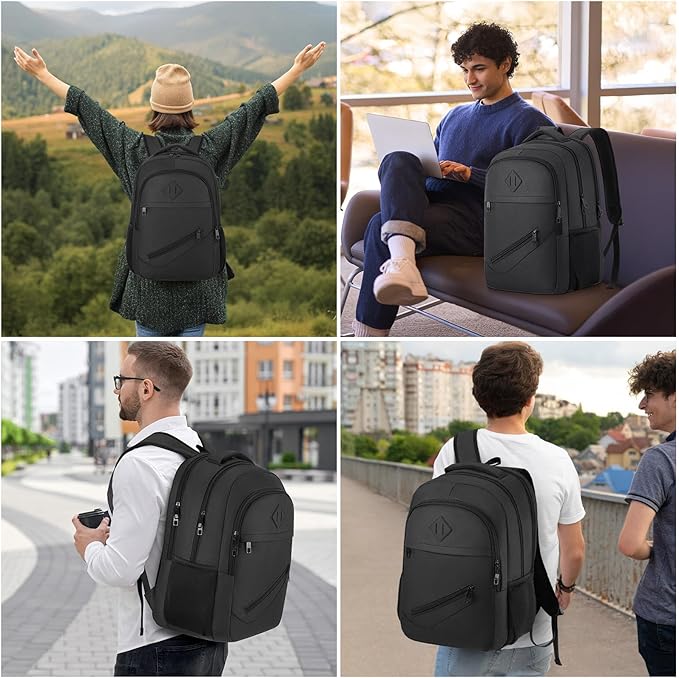 BIKROD Backpack for Men and Women, School Backpacks for Teen Boys Girls, Water Resistant Sturdy Anti Theft Travel Laptop Backpack, Black Student Bookbag Fits 15.6 Inch Laptop, Gifts