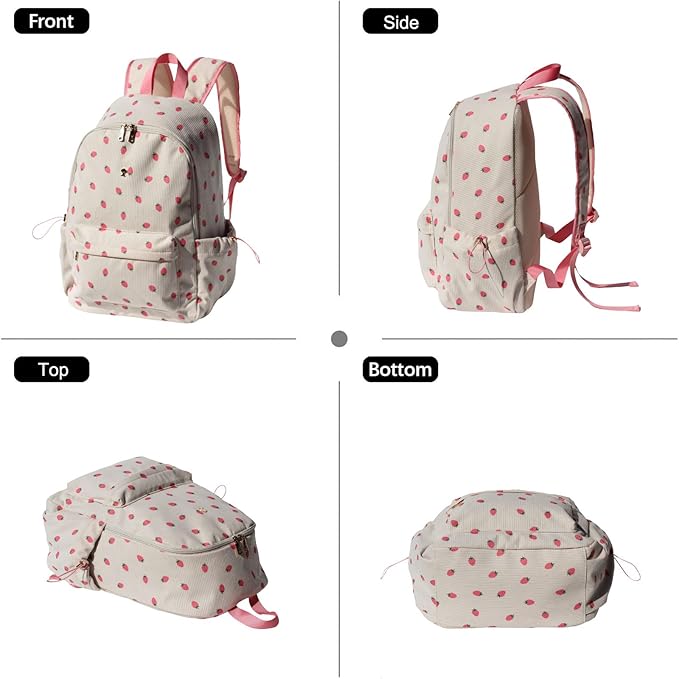 ESVAN Corduroy Backpack Lightweight Fashion 17 inch Laptop Bag for Women Casual College (Corduroy Pink strawberry)