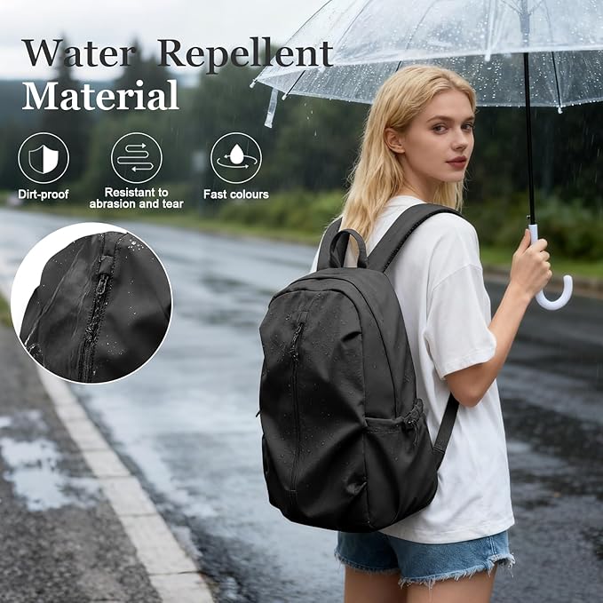 weradar Simple Black School Backpack For Women Men,Waterproof College Backpack,High School Bookbag For Teens Boys Girls,Lightweight Casual Daypack Travel Backpack