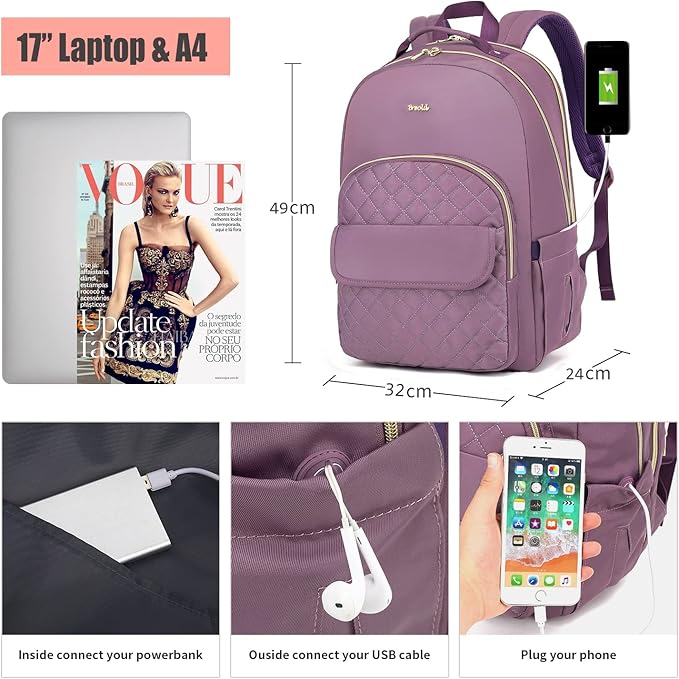 Backpack for Women 17.3" for Work Travel,Laptop Bookbag for Girls in School TSA Friendly