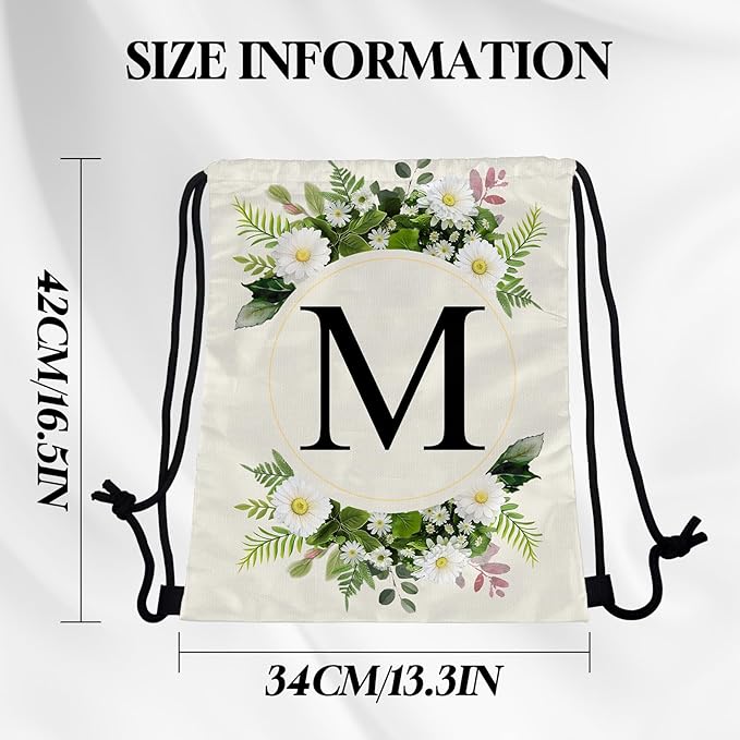 Initial Letter Drawstring Backpack String Sports Gym Bags Waterproof Sackpack Cute for Men Women Beach (13"×17") (Letter-M)