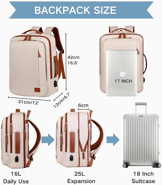 Large Travel Laptop Backpack for Men Women, Expandable Waterproof Carry On Backpack Airline Approved with USB Charging Port & Wet Pocket, 15.6" Business Work Backpack Rucksack Casual Daypack Grey