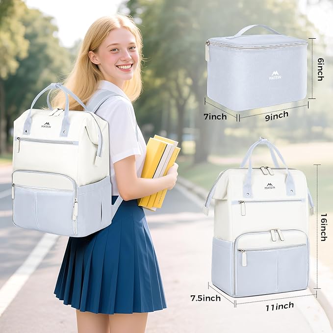 MATEIN Insulated Lunch Backpack, 15.6 Inch Laptop Backpack with Lunch Compartment, Teacher Work Bag with Lunchbox Meal Prep Bag Nurse Backpacks Gifts for Men Women Office College Commute, 2pcs Set