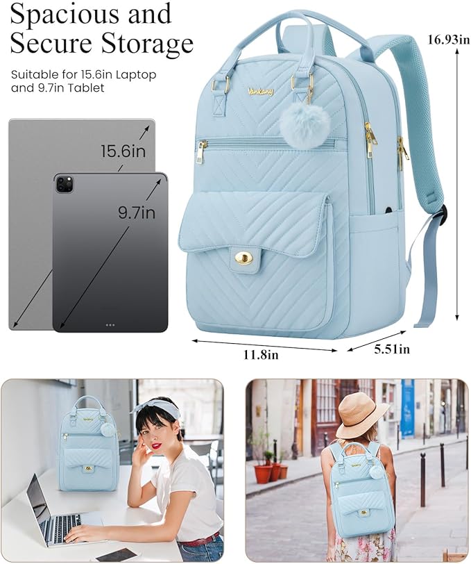 Backpacks for Girls, Cute School Book Bag for Middle High School College, Laptop Backpack Purse Women Work Travel, Blue