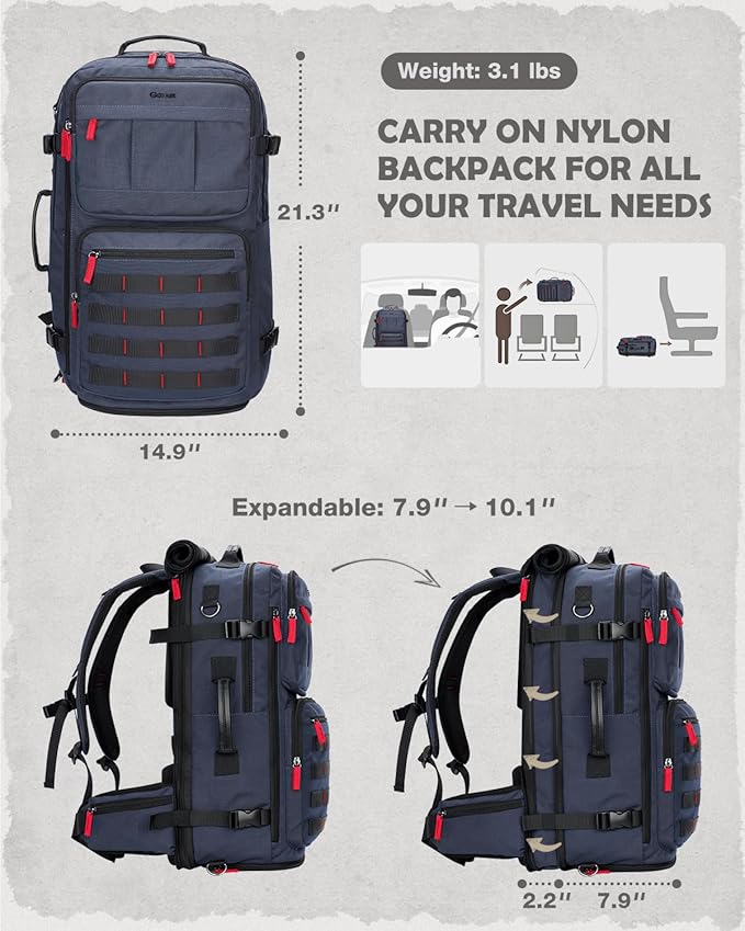 Gonex Travel Backpack, Large Carry-On Nylon Duffle Bag, 3-in-1 Convertible Laptop Bag for Men & Women, Durable for Work & Weekend Travel (Blue)