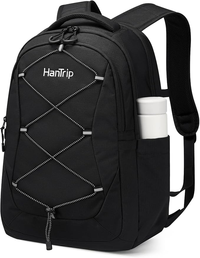 Travel Laptop Backpacks for Women Men, Large Work Backpack for Commuter College School Book Bags, Reflective Water Resistant Backpack with Luggage Strap Water Bottle Pocket Chest Strap, Black